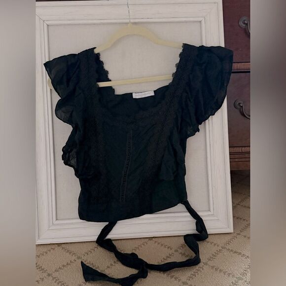 Pookie and Sebastian Black ruffles and lace crop top S - Picture 1 of 10